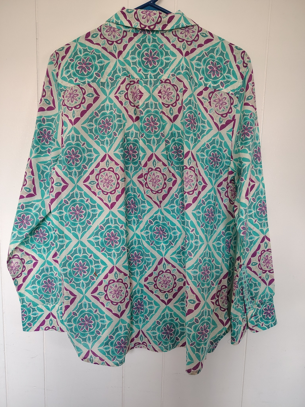 Talbots Turquoise & Purple Patterned Button-Front Blouse - Picture 2 of 8